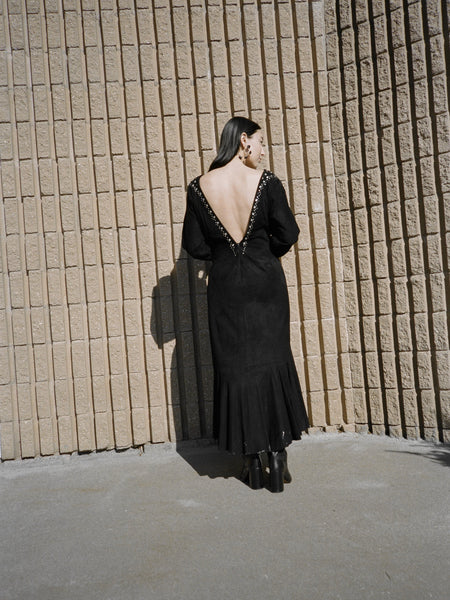 Backless Suede Dress Mirth Vintage Backless Suede Dress Mirth Vintage