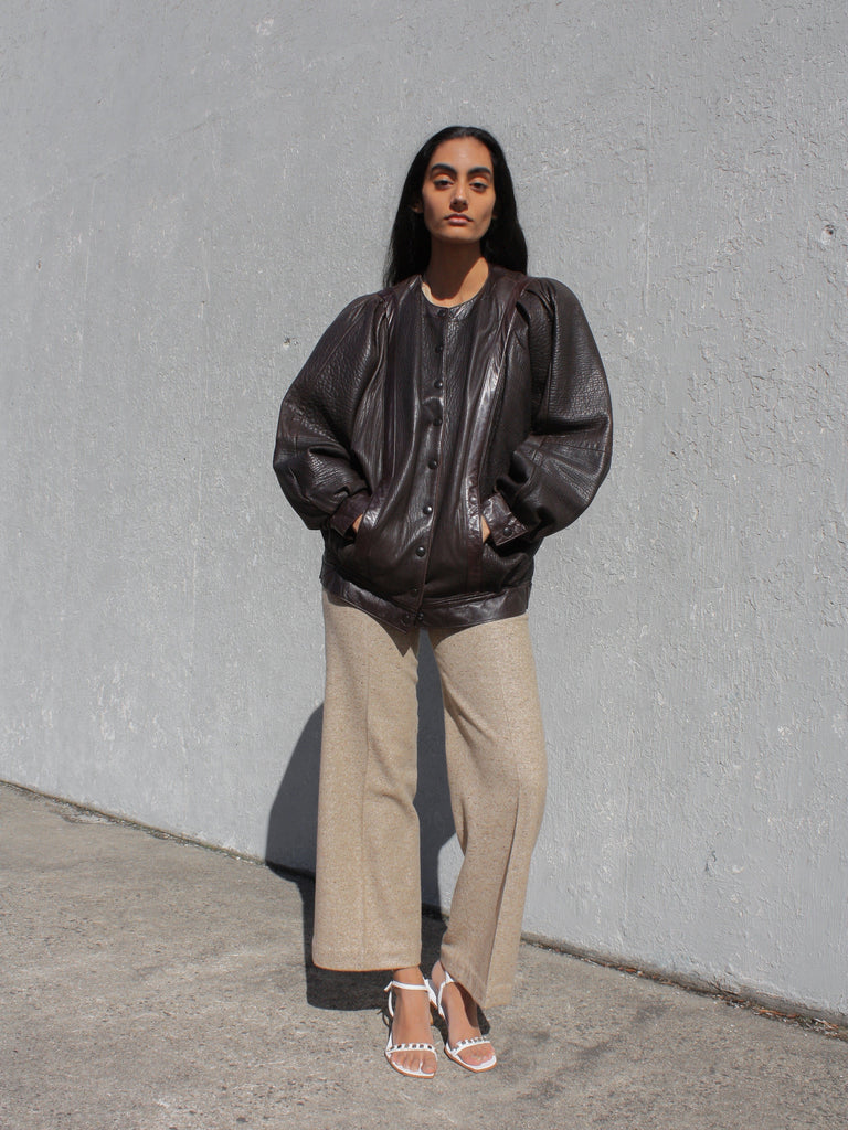 Puff Sleeve Espresso Leather Jacket