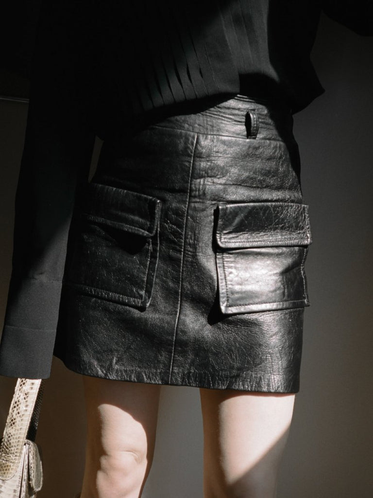 Pocketed Leather Miniskirt