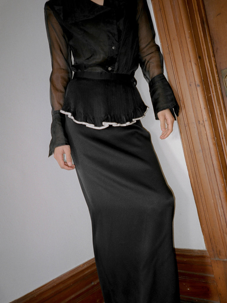 Ruffle Trim Silk Skirt