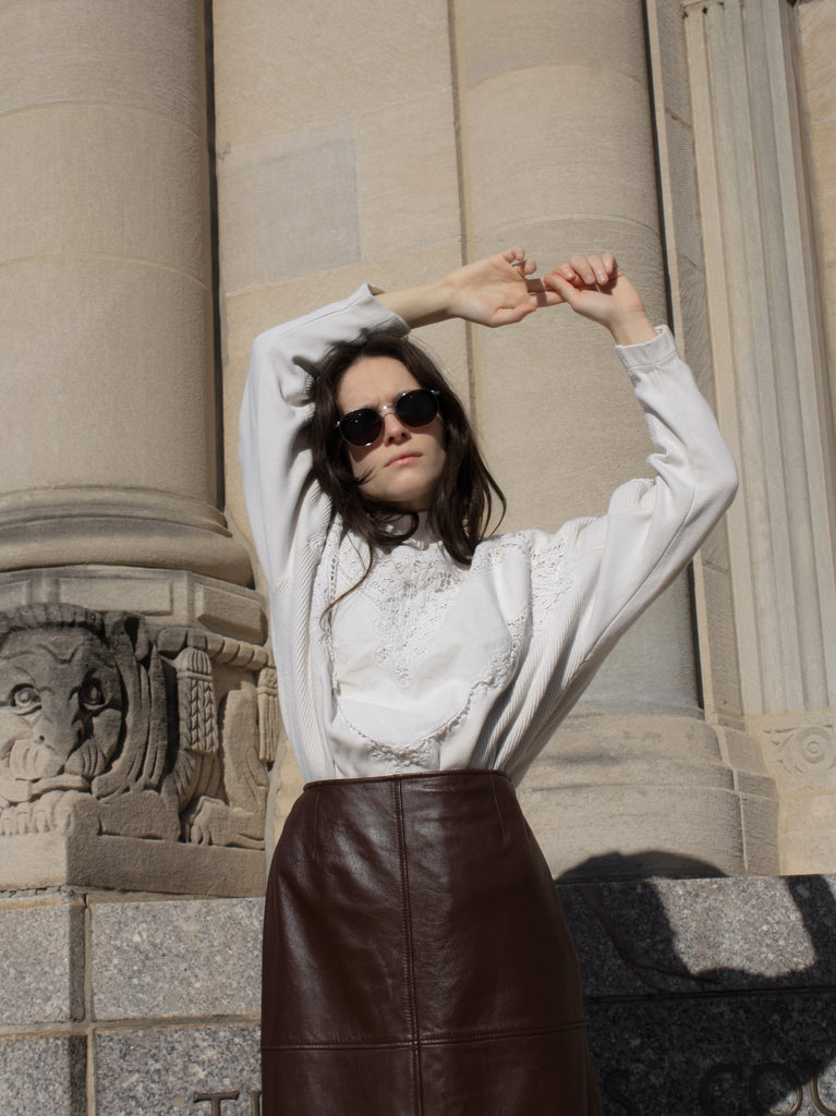 Lace Panel Cotton Sweatshirt